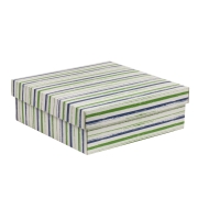 Dárková krabice s víkem 300x300x100/40 mm, VZOR - PRUHY zelená/modrá