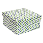 Dárková krabice s víkem 300x300x150/40 mm, VZOR - CIK CAK zelená/modrá