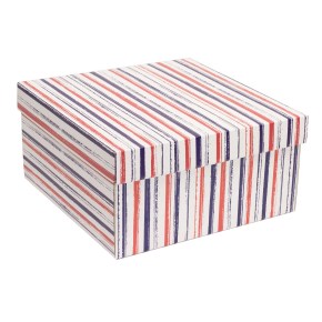 Dárková krabice s víkem 300x300x150/40 mm, VZOR - PRUHY fialová/korálová