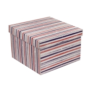 Dárková krabice s víkem 300x300x200/40 mm, VZOR - PRUHY fialová/korálová
