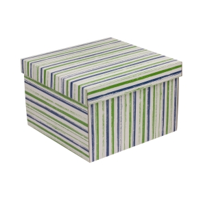Dárková krabice s víkem 300x300x200/40 mm, VZOR - PRUHY zelená/modrá