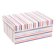 Dárková krabice s víkem 350x250x150/40 mm, VZOR - PRUHY fialová/korálová