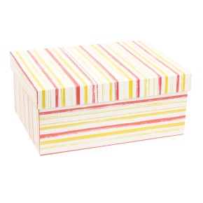 Dárková krabice s víkem 350x250x150/40 mm, VZOR - PRUHY korálová/žlutá
