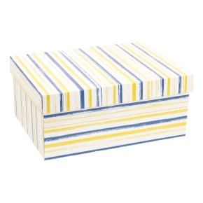 Dárková krabice s víkem 350x250x150/40 mm, VZOR - PRUHY modrá/žlutá