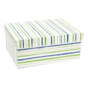Dárková krabice s víkem 350x250x150/40 mm, VZOR - PRUHY zelená/modrá