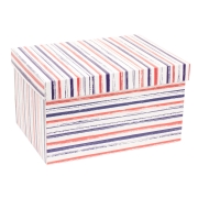 Dárková krabice s víkem 350x250x200/40 mm, VZOR - PRUHY fialová/korálová