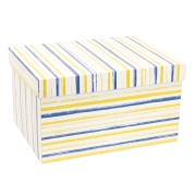 Dárková krabice s víkem 350x250x200/40 mm, VZOR - PRUHY modrá/žlutá