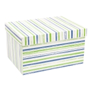 Dárková krabice s víkem 350x250x200/40 mm, VZOR - PRUHY zelená/modrá