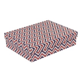 Dárková krabice s víkem 400x300x100/40 mm, VZOR - CIK CAK fialová/korálová