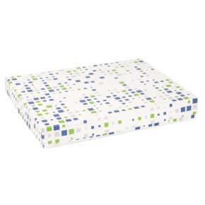 Dárková krabice s víkem 400x300x50/40 mm, VZOR - KOSTKY zelená/modrá