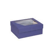 Dárková krabička 240x180x95 mm, dno+víko s průhledným okénkem, MODRÁ