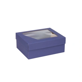 Dárková krabička 240x180x95 mm, dno+víko s průhledným okénkem, MODRÁ