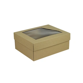 Dárková krabička 240x180x95 mm, dno+víko s průhledným okénkem, přírodní