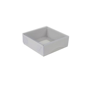 Dárková krabička s průhledným víkem 100x100x35/35 mm, šedá matná