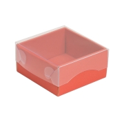 Dárková krabička s průhledným víkem 100x100x50/35 mm, korálová