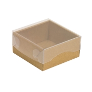 Dárková krabička s průhledným víkem 100x100x50/35 mm, kraftová - hnědá