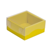 Dárková krabička s průhledným víkem 100x100x50/35 mm, žlutá