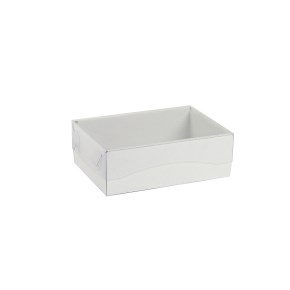 Dárková krabička s průhledným víkem 150x100x50/35 mm, bílá mírný lesk