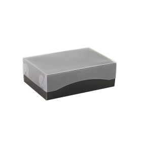 Dárková krabička s průhledným víkem 150x100x50/35 mm, černo šedá matná