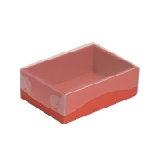 Dárková krabička s průhledným víkem 150x100x50/35 mm, korálová