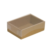 Dárková krabička s průhledným víkem 150x100x50/35 mm, kraftová - hnědá