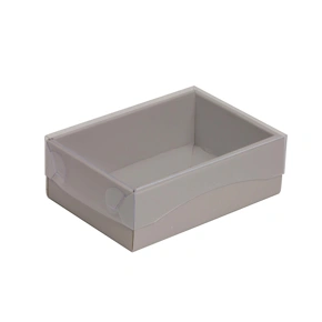 Dárková krabička s průhledným víkem 150x100x50/35 mm, šedá