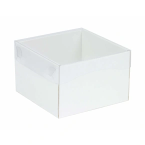 Dárková krabička s průhledným víkem 150x150x100/35 mm, bílá
