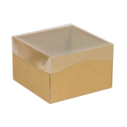 Dárková krabička s průhledným víkem 150x150x100/35 mm, hnědá - kraftová