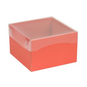 Dárková krabička s průhledným víkem 150x150x100/35 mm, korálová