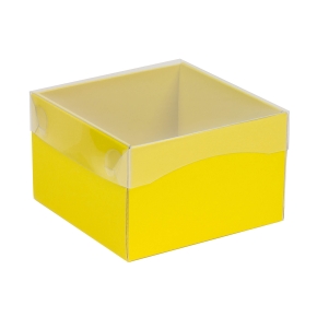 Dárková krabička s průhledným víkem 150x150x100/35 mm, žlutá