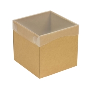 Dárková krabička s průhledným víkem 150x150x150/35 mm, hnědá - kraftová