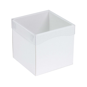 Dárková krabička s průhledným víkem 150x150x150/35mm, bílá
