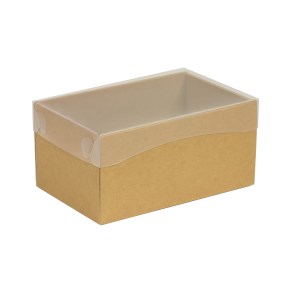Dárková krabička s průhledným víkem 200x125x100/35 mm, hnědá - kraftová