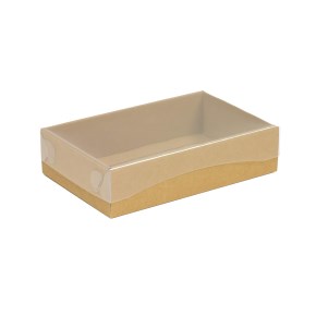 Dárková krabička s průhledným víkem 200x125x50/35 mm, hnědá - kraftová