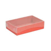 Dárková krabička s průhledným víkem 200x125x50/35 mm, korálová