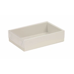 Dárková krabička s průhledným víkem 200x125x50/35 mm, šedá