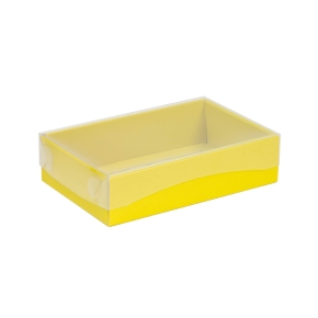 Dárková krabička s průhledným víkem 200x125x50/35 mm, žlutá