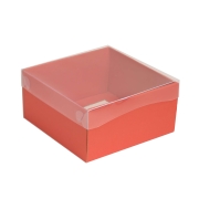 Dárková krabička s průhledným víkem 200x200x100/35 mm, korálová