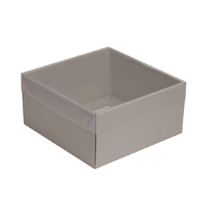 Dárková krabička s průhledným víkem 200x200x100/35 mm, šedá
