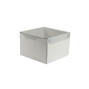 Dárková krabička s průhledným víkem 200x200x140/35 mm, bílá mírný lesk