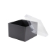 Dárková krabička s průhledným víkem 200x200x140/35 mm, černo šedá matná