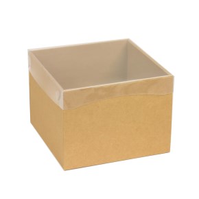 Dárková krabička s průhledným víkem 200x200x150/35 mm, hnědá - kraftová