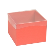 Dárková krabička s průhledným víkem 200x200x150/35 mm, korálová