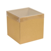 Dárková krabička s průhledným víkem 200x200x200/35 mm, hnědá - kraftová
