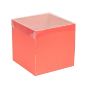 Dárková krabička s průhledným víkem 200x200x200/35 mm, korálová