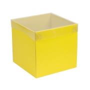 Dárková krabička s průhledným víkem 200x200x200/35 mm, žlutá