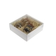 Dárková krabička s průhledným víkem 200x200x70/35 mm, bílá mírný lesk