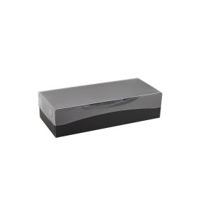 Dárková krabička s průhledným víkem 250x100x60/35 mm, černo šedá matná