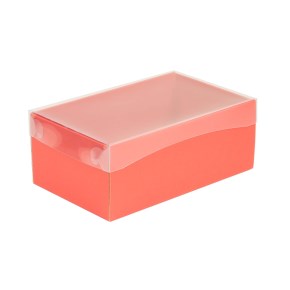 Dárková krabička s průhledným víkem 250x150x100/35 mm, korálová