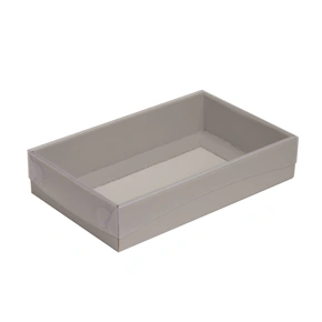 Dárková krabička s průhledným víkem 250x150x50/35 mm, šedá